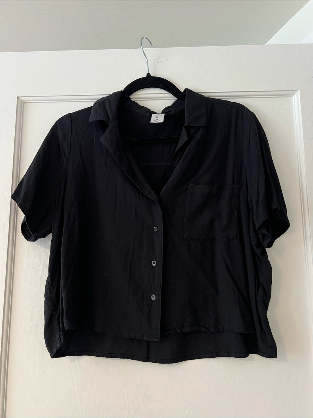 Black Short-Sleeve Button Front Women's Top